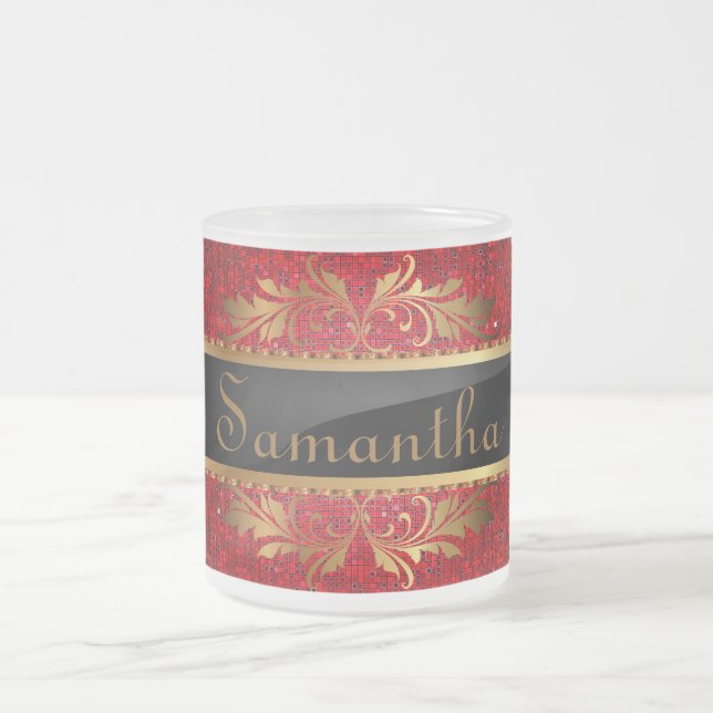 Roter Glitzer Sequin Mattiertem Glass Kaffee Tasse (Mittel)