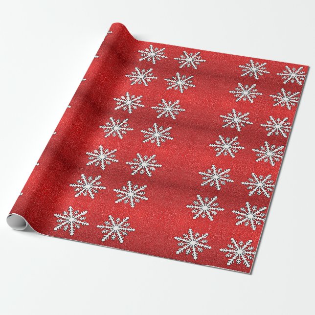 Roter Glitzer Snowflake Geschenkpapier (Ungerollt)