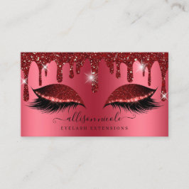 Roter Glitzer Tropfen Metallischer Foil Eyelash Visitenkarte