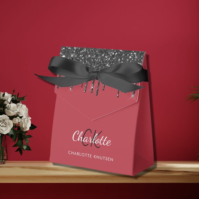 Roter Glitzer Tropfen mit Monogramm Geschenkschachtel (Von Creator hochgeladen)