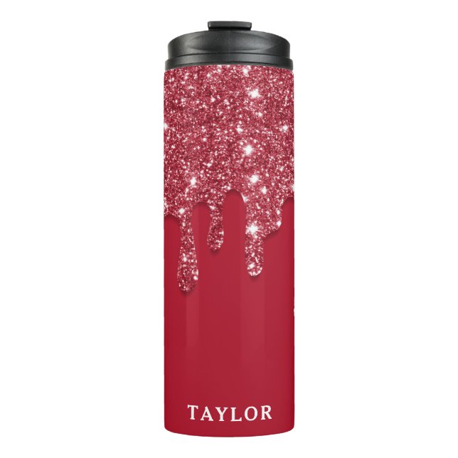 Roter Glitzer Tropfen Personalisiert Thermosbecher (Vorderseite)