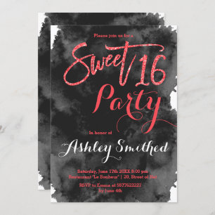 Roter Glitzer Typografie schwarze Wasserfarbe Süß  Einladung