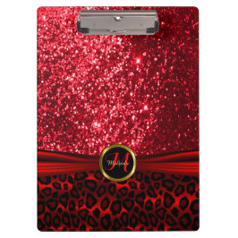 Roter Glitzer und Leopard-Skin-Design Klemmbrett