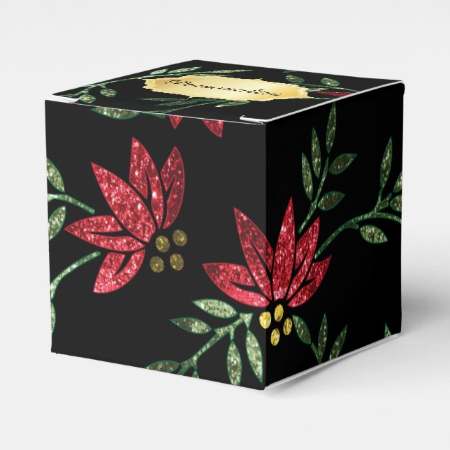 Roter Glitzer und Schwarze Flora Geschenkschachtel (Vorderseite)