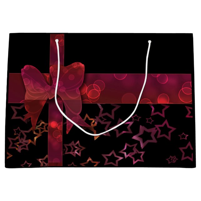 Roter Glitzer und schwarze Sterne Große Geschenktüte (Vorderseite)