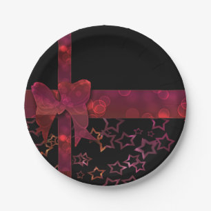 Roter Glitzer und schwarze Sterne Pappteller