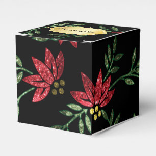 Roter Glitzer und schwarzes Blumen Geschenkschachtel