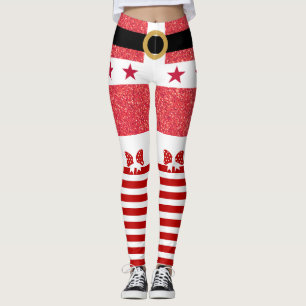 Roter Glitzer und weiße Streifen Weihnachten Leggings
