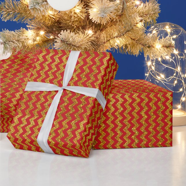 Roter Glitzer Zickzack Streifen Geschenkpapier (Feiertage)