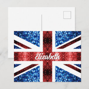 Roter Glitzern Individuelle Name Postkarte