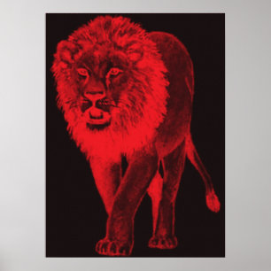 Roter Glühen-Löwe Poster