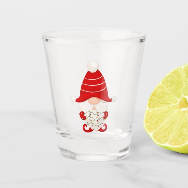 Roter Gnome mit Weihnachtslicht Schnapsglas (Vorderseite)