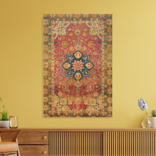 Roter Gold Kashan Teppich Persischer Asiatischer Leinwanddruck