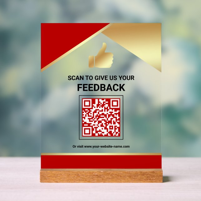 Roter Gold QR-Code Kundenfeedback Bewertung Acrylschild (Neutral)