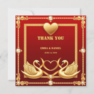 Roter Gold Schwan Hochzeitspaar Dekoration 💍 Dankeskarte
