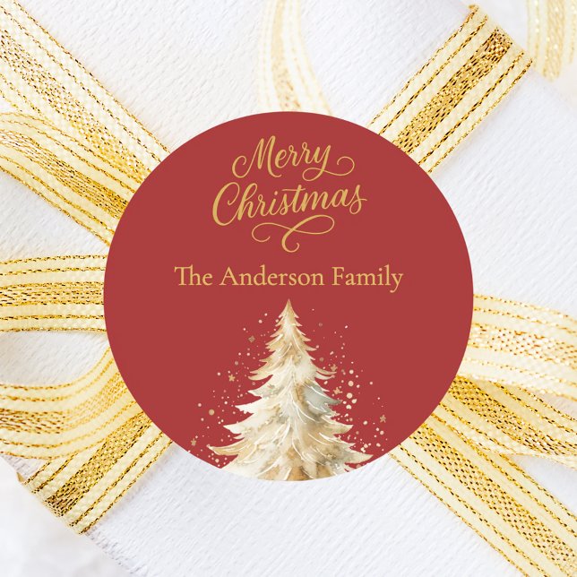 Roter Goldbaum Weihnachten Runder Aufkleber (Von Creator hochgeladen)
