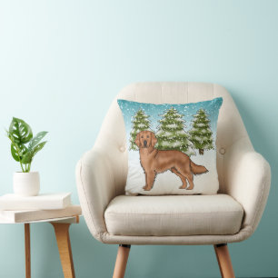 Roter Golden Retriever Blau Winter Weihnachten Kissen
