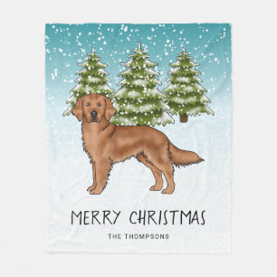 Roter Golden Retriever Hund Blauer Schneereicher W Fleecedecke