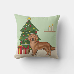 Roter Golden Retriever Hund mit Weihnachtsbaum Kissen