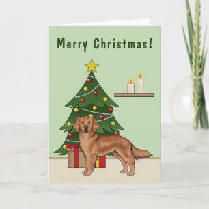 Roter Golden Retriever Hund und grüner Weihnachtsb Karte