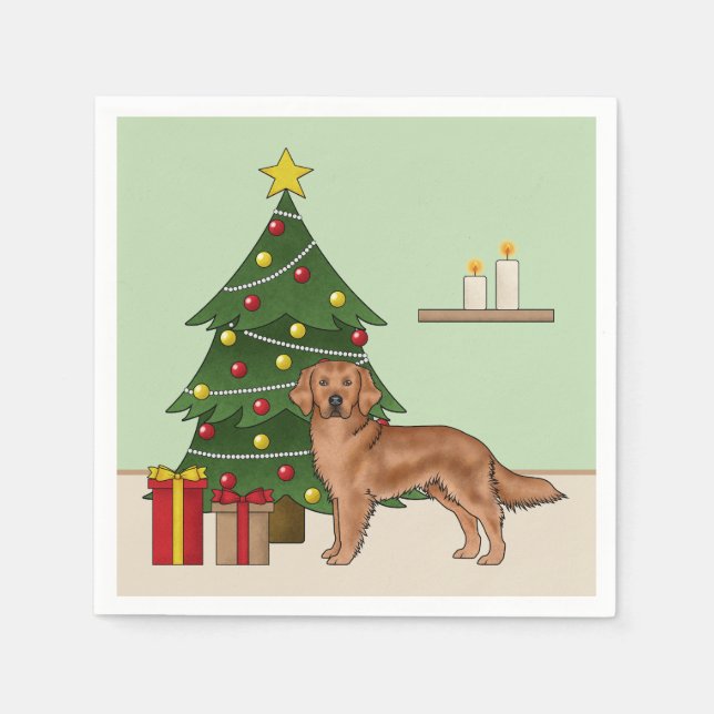 Roter Golden Retriever Hund und grüner Weihnachtsb Serviette (Vorderseite)