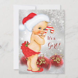 Roter Goldener Christbaumkugel Weihnachts-Baby-Par Einladung