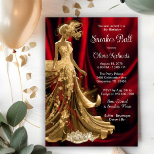 Roter Goldener Eleganter Sneaker-Ball  Einladung