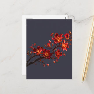 Roter & Goldener Floraler Zweig Feiertags-Postkart Feiertagspostkarte