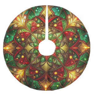 Roter Goldener Grüner Dekorativer Baumschurz Polyester Weihnachtsbaumdecke