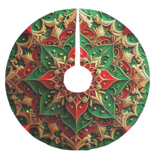 Roter Goldener Grüner Dekorativer Baumschurz Polyester Weihnachtsbaumdecke