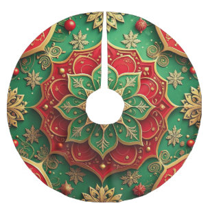 Roter Goldener Grüner Dekorativer Baumschurz Polyester Weihnachtsbaumdecke