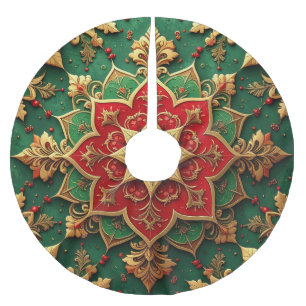 Roter Goldener Grüner Dekorativer Baumschurz Polyester Weihnachtsbaumdecke