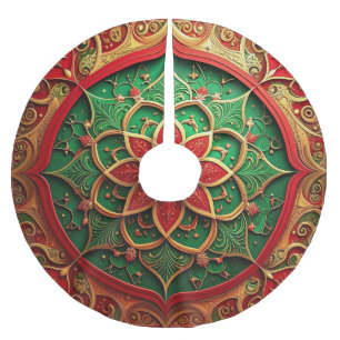 Roter Goldener Grüner Dekorativer Baumschurz Polyester Weihnachtsbaumdecke