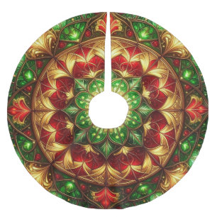 Roter Goldener Grüner Dekorativer Baumsklavenrock Polyester Weihnachtsbaumdecke