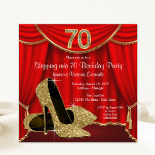 Roter Goldener High Heel - Schritt in die 70er Geb Einladung