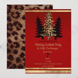Roter Goldener Leopard Glamour Weihnachtsbaum Part Einladung