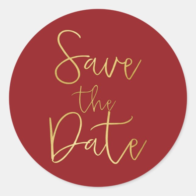 Roter & Goldener Skript-Typ SAVE THE DATE Aufklebe Runder Aufkleber (Vorderseite)
