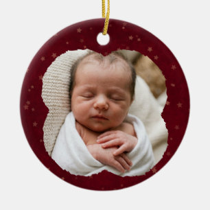 Roter & Goldener Stern Babys 1. Weihnachten Foto & Keramik Ornament
