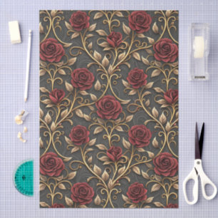 Roter & Goldener Viktorianischer Rosen-Damaskus-St Seidenpapier
