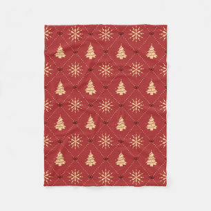 Roter Goldener Weihnachtsbaum-Schneeflocken-Diaman Fleecedecke
