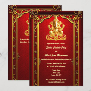 Roter Goldganesha Indian Hinteri Einladung