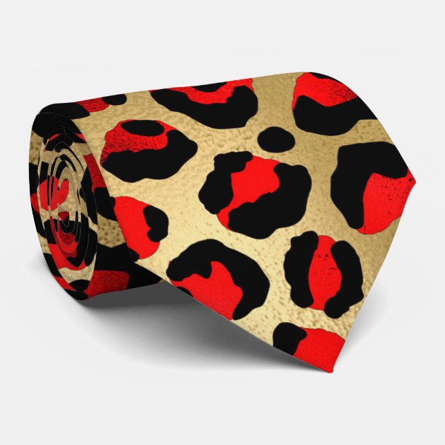 Roter Goldleopard-Druck auf Tierhaut elegant Krawatte (Gerollt)