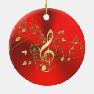 Roter GoldMusiknoten und Clef-Weihnachtsverzierung Keramikornament