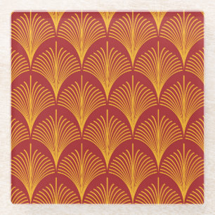 Roter Goldpfau: Art Deco. Glasuntersetzer