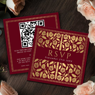 Roter Goldschwert Königliche Hochzeit RSVP QR Code Begleitkarte