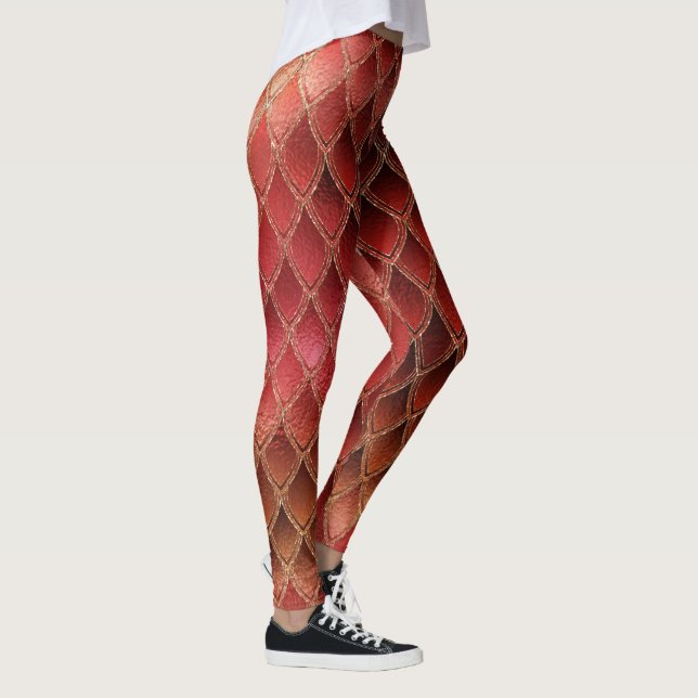 Roter Gradient Dragon skaliert Leggings (Rechts)