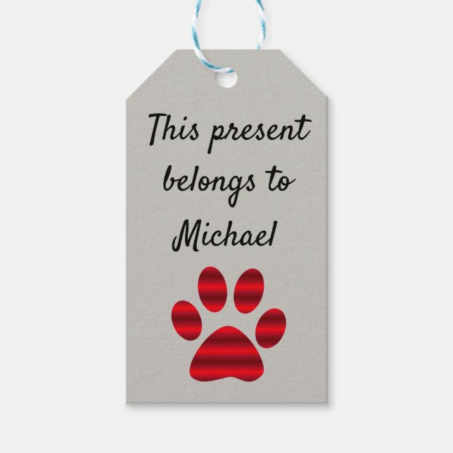 Roter Gradient Paw Print Geschenkanhänger (Vorderseite)
