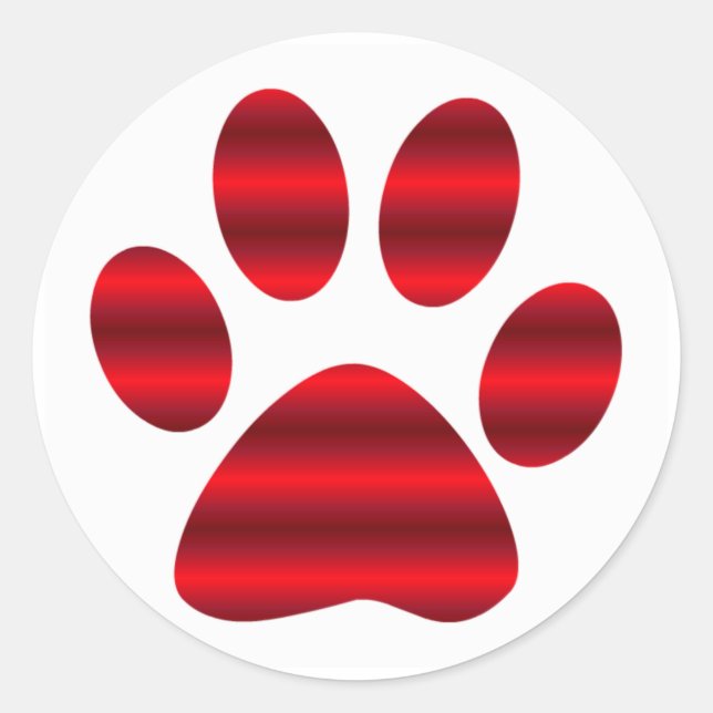 Roter Gradient Paw Print Runder Aufkleber (Vorderseite)