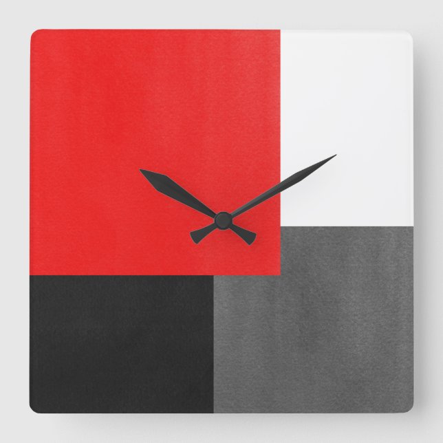 roter grauer schwarzer und weißer geometrischer Bl Quadratische Wanduhr (Vorderseite)