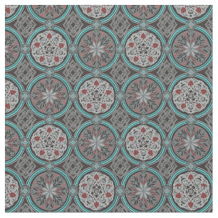Roter, grauer u. aquamariner Damast-Art-Brokat Stoff